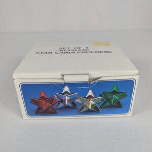 Vintage Christmas Metallic Stars Taper Candle Holders Red Green Gold Silver 90s